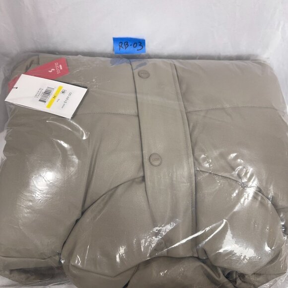 DKNY Jeans Short Puffer Jacket Faux Leather Womens Medium E3HDLP78 Tan Was $189 - Picture 3 of 3